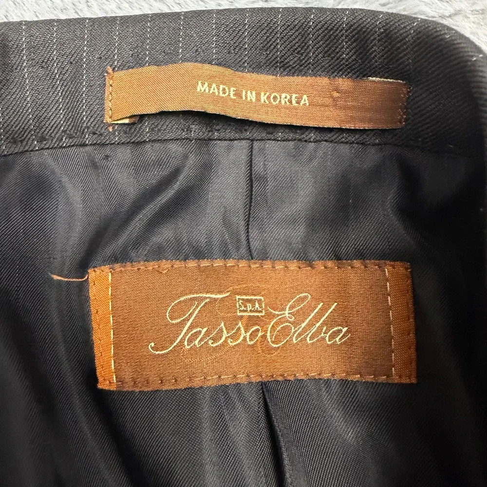 Tasso Elba Mens Pinstripe Blazer 100% Pure New Wool 3-Button Sport Coat Charcoal